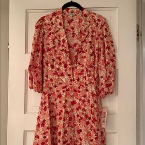 Floral Red and White Dress